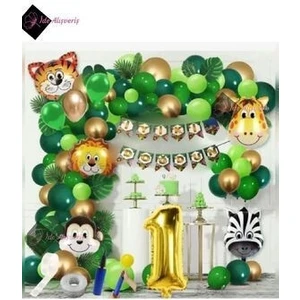 Çıtı Pıtı Store Çıtıpıtıstore 1 Yaş Safari Temalı Folyo Lüks Zincir Balon Seti
