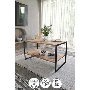 50X90 Metal Orta Sehpa Dikdörtgen Orta Sehpa Raflı Kahve Sehpası Çam