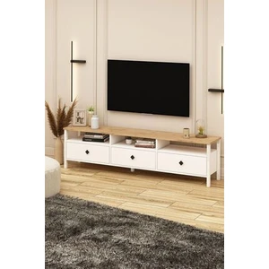 AVM Park Suntalam TV Ünitesi Modern Beyaz Ahşap 180x45x35 cm 3 Kapaklı 2 Raflı Şık Salon Mobilyası