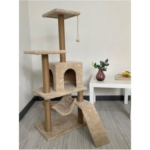 B-07 Hamaklı Yuvalı Lüx Kedi Tırmalama Evi Bej