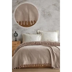 Çift Kişilik Pike Takımı %100 Geri Dönüştürülmüş Pamuk Bej Düz Desen 200x230 cm Tek Parça