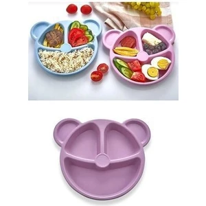 2 Adet Ayıcık Şekilli Mama ve Yemek Tabağı, 3 Bölmeli, Eğlenceli Çocuk Bebek Kahvaltı ve Yemek Tabağı