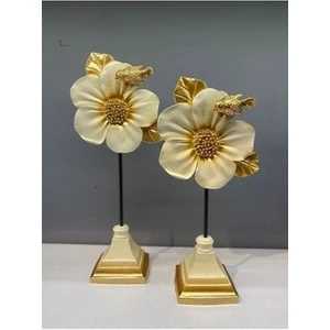2'li Çiçek Aksesuar Krem Gold