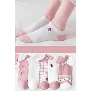 5 Çift Pembe Çilek Desenli Kısa Çorap