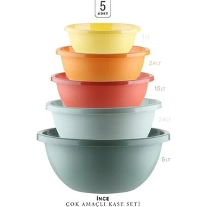 Kitchen Life 5'li Çok Amaçlı Aura Yuvarlak Karıştırma Kasesi - (30+25+22+19+16,5cm) 5 Boy Badya Saklama Kabı