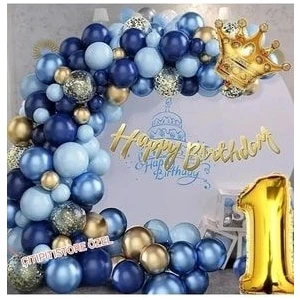 Düvenci Ticaret Kral Taçlı Lacivert Balonlar Garland Kiti Altın Konfeti 1 Yaş
