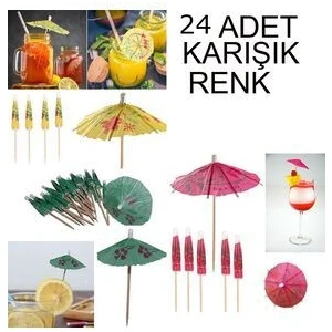 Hawaian Temalı Kokteyl Meyve Süsleme Şemsiye Kürdan Karışık Renk 25 Adet