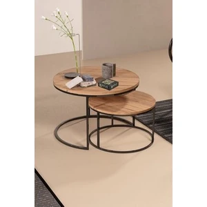 HBCV 2'li Orta Sehpa Seti – Suntalam Antik Çam Üst, Siyah Metal Ayaklı, Klasik-Modern Tasarım, 70x51 ve 60x43 cm