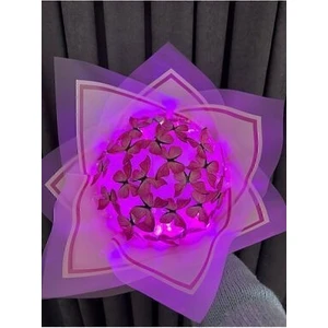 Işıklı Kelebek Buketi, Solmayan Çiçek Buket, Büyük Boy - Kelebekli Buket