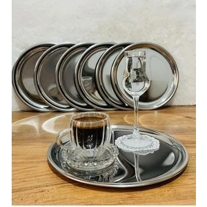 ÖzSa Home 6 Adet Lüx 21,5 Cm Gümüş Yuvarlak Servis Sunum Tepsisi