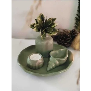 Dekoratif Set Pampas Vazo,mumluk,deniz Kabuğu,dekoratif BULUT Tabak 4 Parça Mint Yeşil