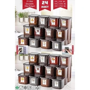 Nandy Home 24'lü Set Etiketli, Kırılmaz Kare Erzak Saklama Kabı Antrasit X8 1,75 Lt/1,2 Lt/0,5 Lt