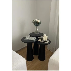 Kupp Design Lilyum Mantar Sehpa Üçlü Set Siyah (57+52+47 Cm)