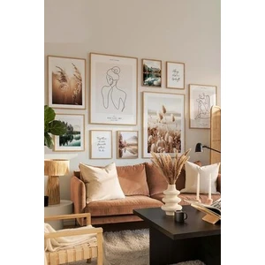 9 Parça Ahşap Çerçeve Görünümlü Mdf Tablo Seti