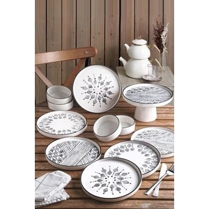 Kitchen Life 11 Parça Ayaklı Sunum Servis Tabaklı 6 Kişilik  Kahvaltı Takımı - Sunum Seti Siyahbeyaz