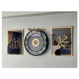 Harika Crown Aynalı Model 2 Li Allah (Cc) - Muhammed (Sav) Tablo ve Saat Seti