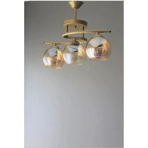 Fuji Modern Dekoratif Salon - Mutfak - Yatak Odası Eskitme Renk Bal Camlı 3 Lü Avize