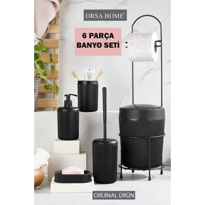 Orsa Home 6 Parça Banyo Seti Metal Stantlı Çöp Kovalı Wc Kağıtlık ve Tuvalet Fırçası Katı - Sıvı Sabunluk Diş Fırçalık