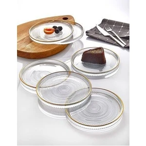 6' Lı Cam Kek Pasta Tabağı Seti - Yaldızlı Lüks Pasta TAKIMI(16CM)