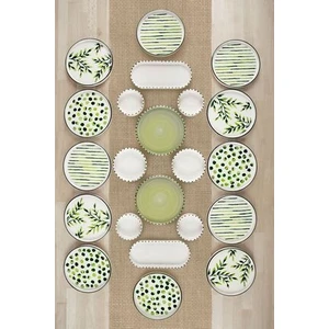 Kitchen Life 22 Parça 12 Kişilik Greentree  Stackable Kahvaltı Takımı - Lüx Kahvaltılık Sunum Seti Tabağı