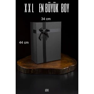 Sert Malzemeli Saten Kurdele Kapaklı XXL Saklama Kutusu 44x34x15 cm Hediye ve Çeyizlik