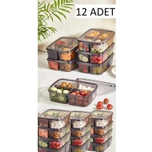 Füme Large 12 Adet Dondurulmuş 4 Bölmeli Öğünlük Et ve Sebze Saklama Kabı-Buzluk Organizeri