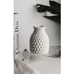 Lalezen Home Beyaz Silindirik Beton Vazo – Petek Desenli, Sade ve Şık Tasarım, 25x15 cm Dekoratif Ev Aksesuarı