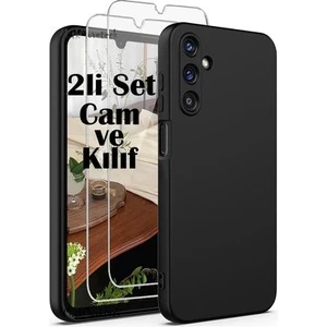 M.TK Moveteck Galaxy A35 Kılıf Kamera Korumalı Yumuşak Renkli Silikon + 9h Ekran Koruyucu Cam 2'li Set