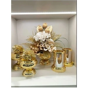 Tasarım Moda Yapay Çiçekli 5 Parça Set Gold No:2