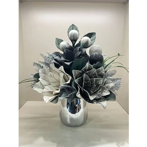 Tasarım Moda Yapay Çiçekli Gümüş Metal Vazo No:1
