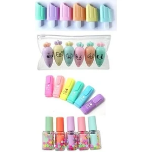 Mini 4 Parça Fosforlu Kalemler Seti - Dondurma - Sevimli Havuç - Mini Kalem - Oje Ege Fotok