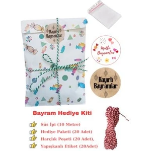 Bayram Hediye Seti, Hediye Paketi, Harçlık Poşeti, Süs Ipi, Yapışkanlı Etiket