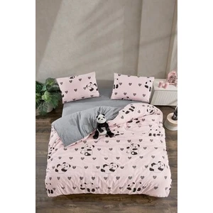 Pembe Panda Tek Kişilik Desenli Nevresim Takımı Lastikli Çarşaf ve 1 Yastık Kılıflı