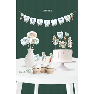 Diş Buğdayı Kutlamaları İçin Peter Rabbit Temalı 1 Banner 5 Pasta Süsü 20 Cupcake Süsü Seti