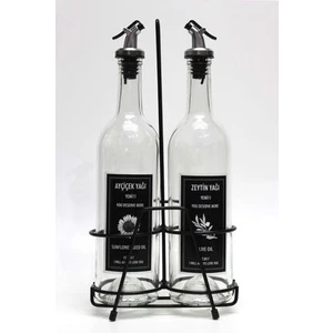 2 Adet Şeffaf Dibi Çukur 750 ml Etiketli Yağlık ve Siyah Stant