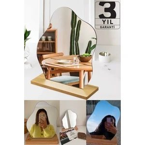 Düzensiz Estetik Asimetrik Ahşap Makyaj Aynası Çerçevesiz, Dekoratif Masa Oturma Odası  25 x 20 cm