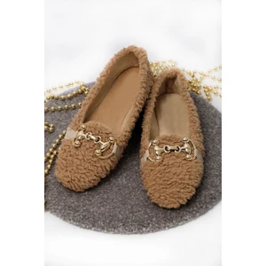 Peluş Tüylü Zincirli Kadın Ev Ayakkabısı Babet