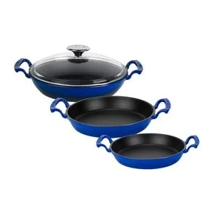 Cam Kapaklı 3'li Mavi Sahan Seti  (16 cm - 20 CM-24CM)