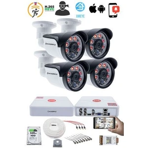 4 Kameralı Set 5mp Full Hd Güvenlik Kamerası Seti - 1080P 6 Atom LED Gece Görüşlü Su Geçirmez Plastik Kasa Full Hd Güvenlik Kamerası
