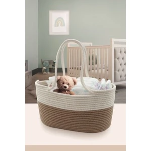 Anne Bebek Bakım Çantası Organizer 34x22x20 cm Keçe Jüt İpli Çok Bölmeli Bej Taşınabilir