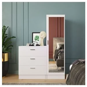 Nancy Beyaz Aynalı Şifonyer 600 mm Genişlik 720 mm Yükseklik 3 Çekmeceli