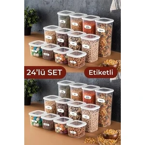 Etiketli Foly Kare Erzak Saklama Kabı 24'lü Set 8x(0,55 Litre, 1,2 Litre, 1,75 Litre) Beyaz
