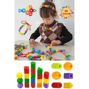 30 Parça Ipe Boncuk Dizme Oyunu Geometrik Şekiller Renk Algı Beceri Eğitici Oyuncak Popit