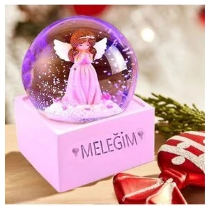 Işıklı Kar Küresi Meleğim Tasarımı 9 cm Renk Değiştiren Özellikli Hediye