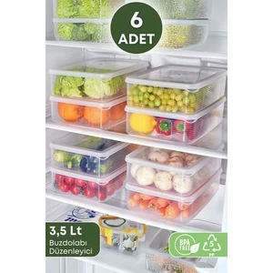 Kitchen Life 6 Adet 3,5 Litre Buzdolabı Içi Düzenleyici Dikdörtgen Erzak Saklama Kabı Seti - Organizeri 3500ML
