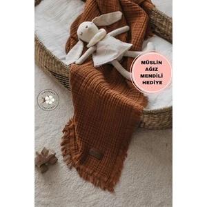Tarçın Müslin 4 Katlı Müslin Bebek Müslin Çocuk Müslin Battaniyesi %100 Pamuk 110x110cm