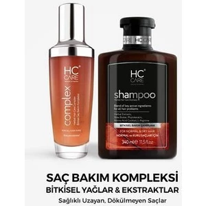 Hc Care Complex ve Şampuan 2'li Saç Bakım Seti Tüm Saç Tipleri için Biotin ve Shea Yağı İçeren 100 ml Güçlendirici Bitkisel Serum ve 300 ml Şampuan