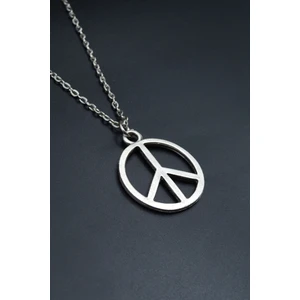 Peace Barış İşareti  Gümüş Kaplama Unisex Düz Zincir Kolye kod 754