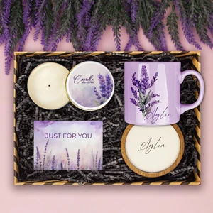 Kişiye Özel Tasarım Latte Bardak & Bardak Altlığı & Mum Hediye Hediye Kutusu 113940