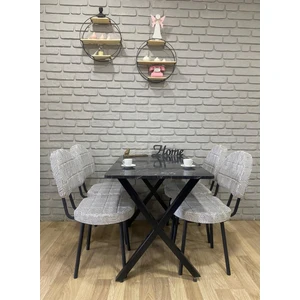 Bambeds Mobilya Masa Takımı, Yemek Masası, Mutfak Masası, 60X120SIYAH Beyazdesen 4 Sandalye